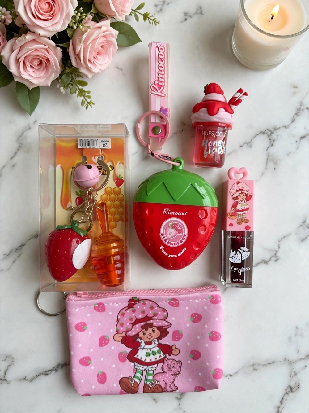 Pink Strawberry Kids Coin Purse & Charm Set